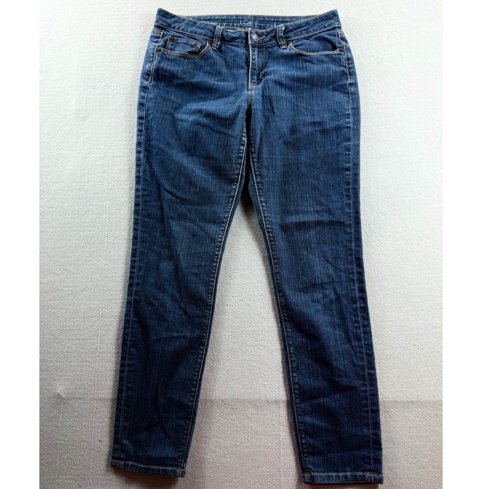 Loft Curvy Skinny Jeans Womens 8 Blue Dark Wash Denim Stretch 32x29